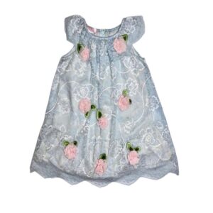 BISCOTTI-LIGHT BLUE LACE DRESS WITH PINK FLOWERS - Image 1